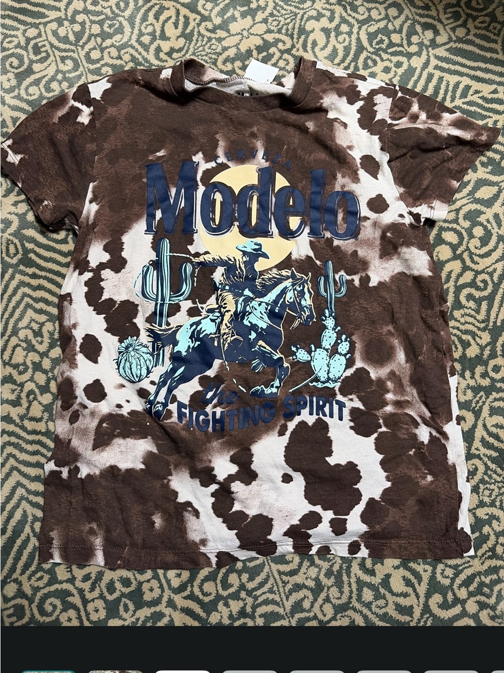 MAD Engine Brown and White Tie-Dye 'Modelo Fighting Spirit' Tee